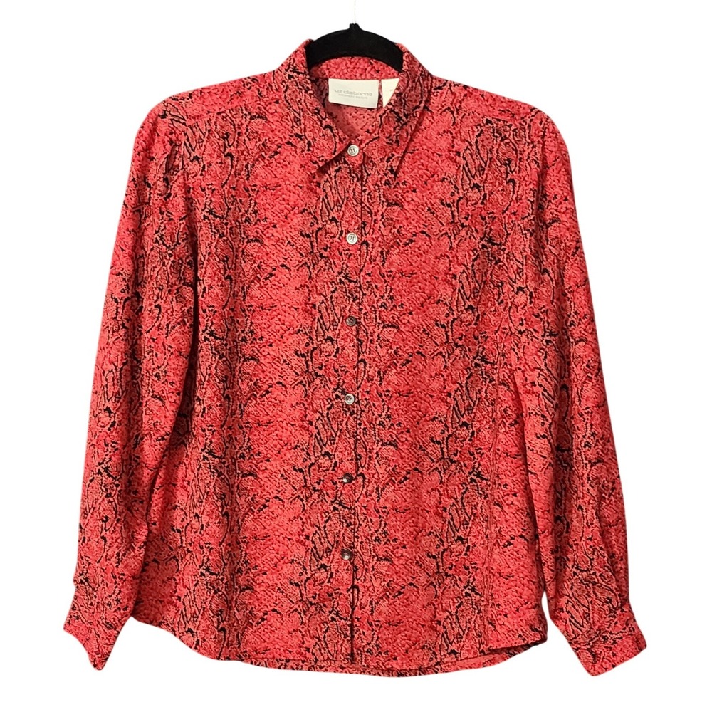 Liz Claiborne Women's Red Snakeskin Print Button Down Shirt Petite‎ Sm